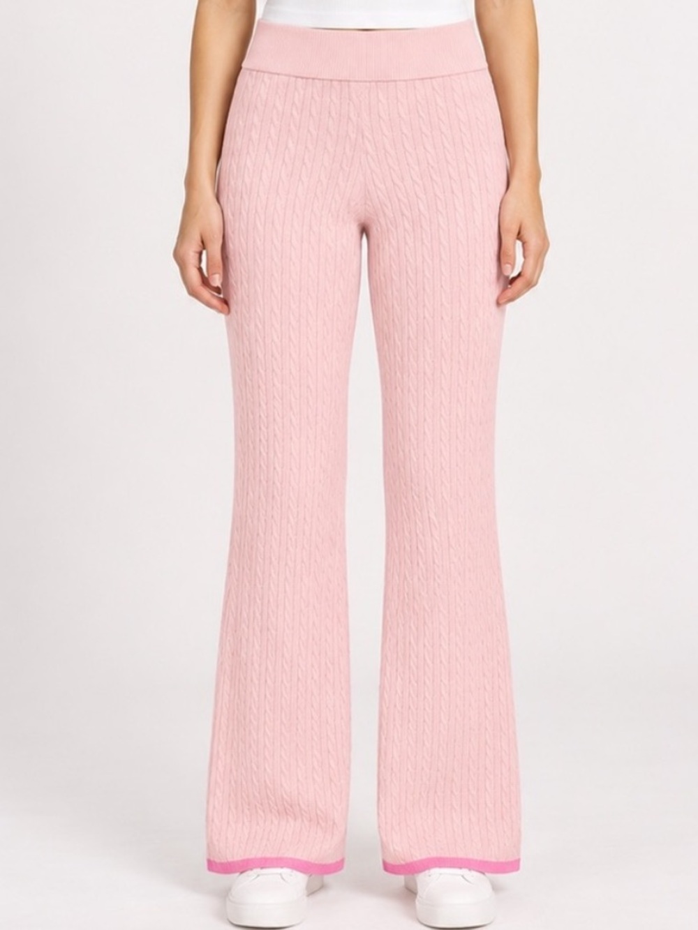 New! PINK x LoveShackFancy Light Pink Cable-Knit Lounge Pants XS 34623